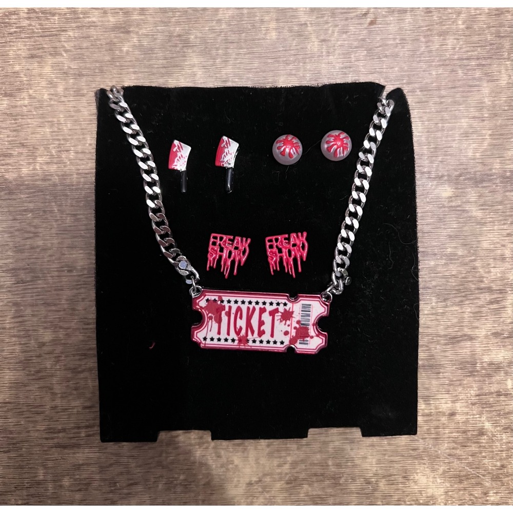 Halloween Freak Show Jewelry Set Necklace And Earrings Circus Scary Dress Up New
